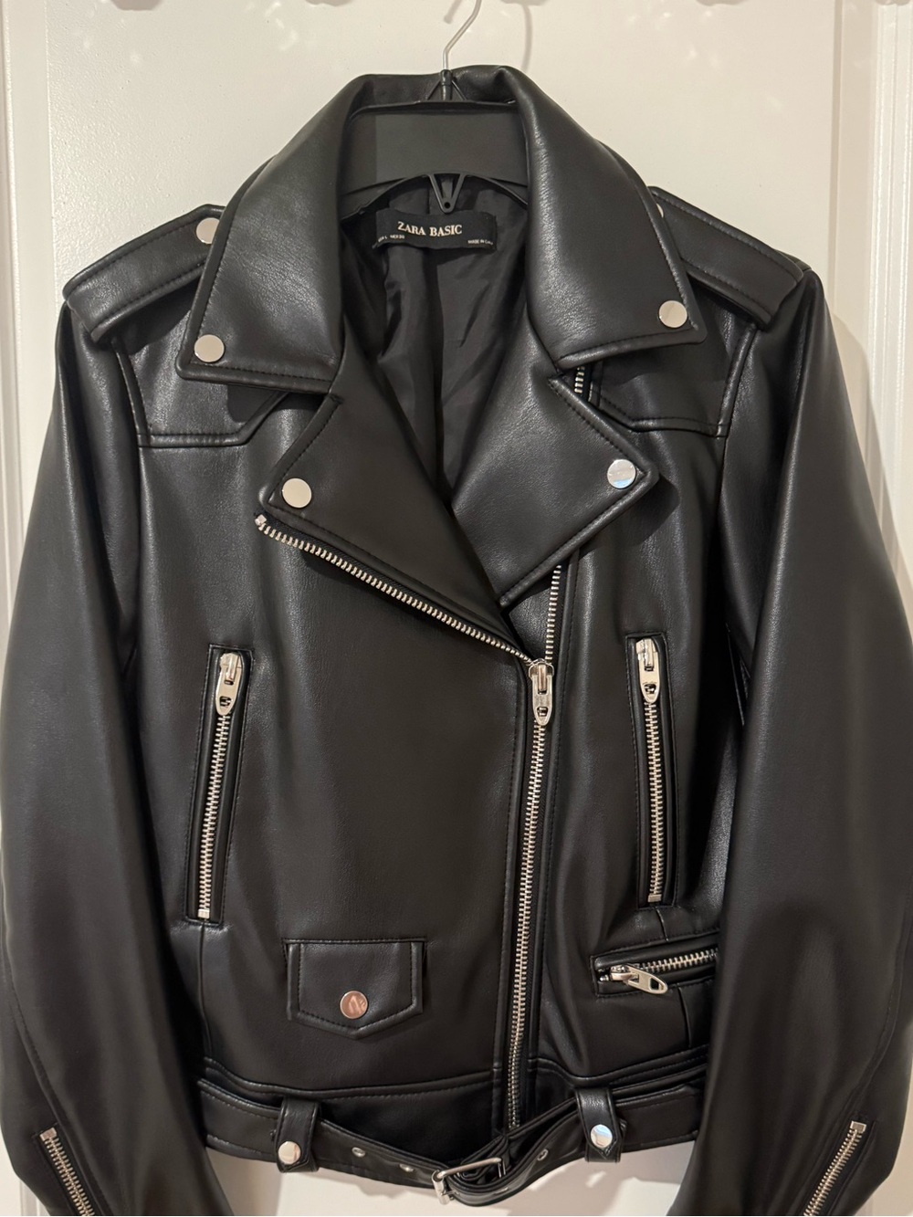 Zara Black Faux Leather Moto Jacket with Silver Hardware